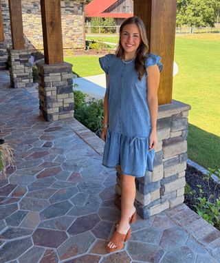She & Sky Denim Dress with Ruffles