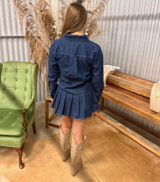 Dark Wash Pleated Denim Skirt