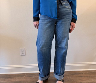 Risen Slouchy Crop Barrel Cuffed Hem Jean