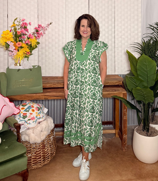 Umgee Green Floral Border Midi Dress