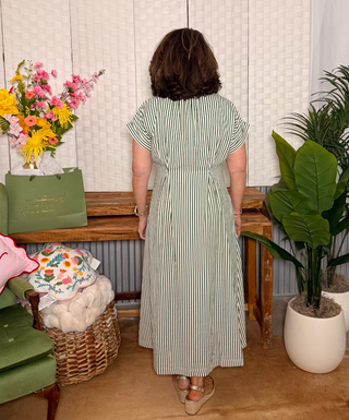 Entro Green Striped Midi Dress