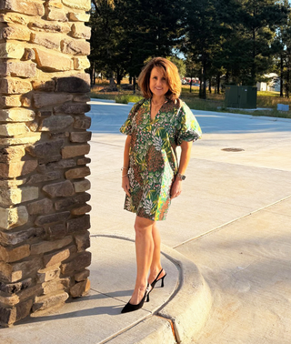 THML Puff Sleeve Floral Pattern Green Dress