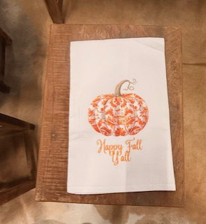 Happy Fall Y'all Toile Pumpkin Tea Towel