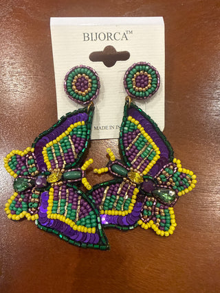 Mardi Gras Butterfly Beaded Earrings