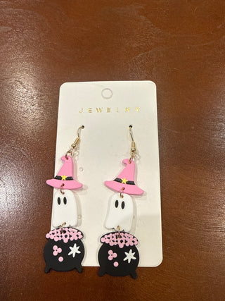 Whimsical Preppy Pink Ghost Dangle Earrings