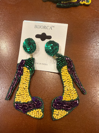 Mardi Gras Beaded  Iconic Heels Earrings