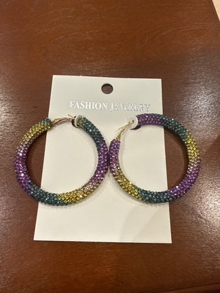 Mardi Gras Beaded  Fashion Hoop Earrings