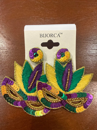 Mardi Gras Beaded Masquerade Sequin Earrings