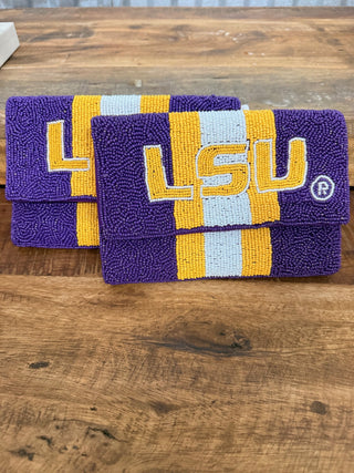 LSU Mini Crossbody Beaded Bag