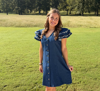 Layerz Dark Denim Dress with Ruffled Sleeves