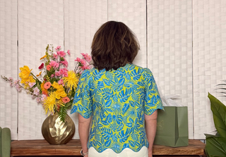 Wavy Embroidered Hem Jaquard Button Down Top