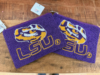 La Chic LSU Tiger Eye Beaded Pouch