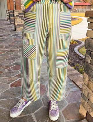 Jade, Purple, Olive , and Blue Striped Soft Denim