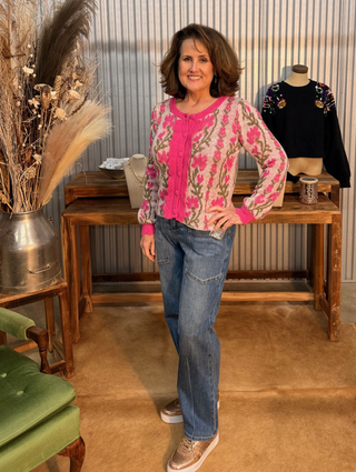 Floral Scalloped Sweater Cardigan