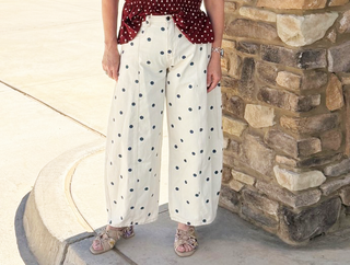 Peach Love Polka Dot Printed Barrel Denim Pants
