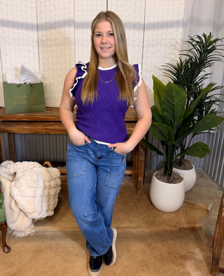 She & Sky Purple Flutter Sleeve Sweater