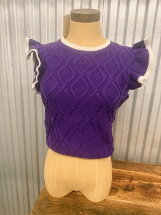 She & Sky Purple Flutter Sleeve Sweater