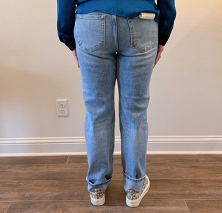 Risen High Rise Crop Straight Cuffed Jeans