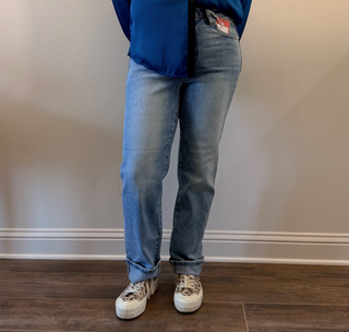 Risen High Rise Crop Straight Cuffed Jeans