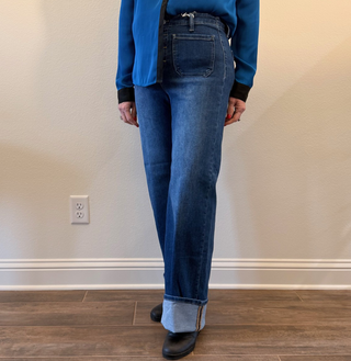 Risen High Rise Ankle Wide Button Down Cuffed Jeans