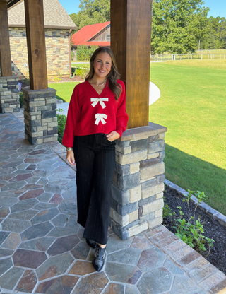 She & Sky Red Cardigan/ Sweater  with White Bows