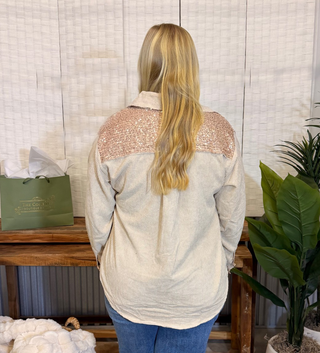 Umgee Champagne Sequin Corduroy Shirt