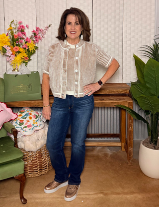 Two Tone Rib Texture Short Sleeve Cardigan Sweater