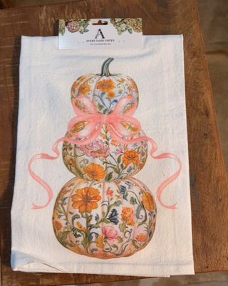Floral Pumpkin Stack Topiary Tea Towel