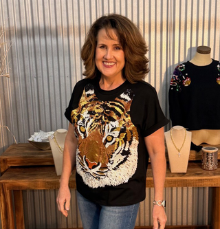 Black Sequin Tiger T Shirt