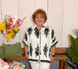 Umgee Black & White Statement Print Button-Down Top