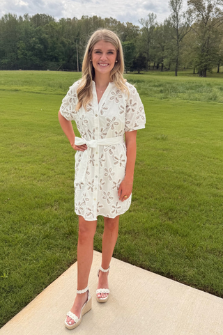 THML Ivory Bloom Textured Shirt Dress