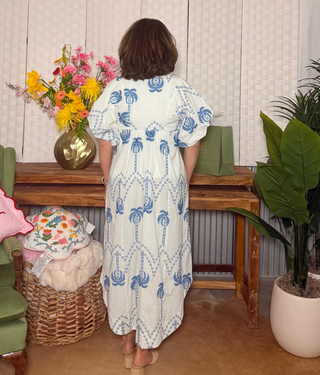 Umgee Embroidered Palm Button Front Maxi Dress