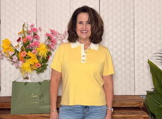 Buttoned Contrast Collar Short Sleeve Sweater Top